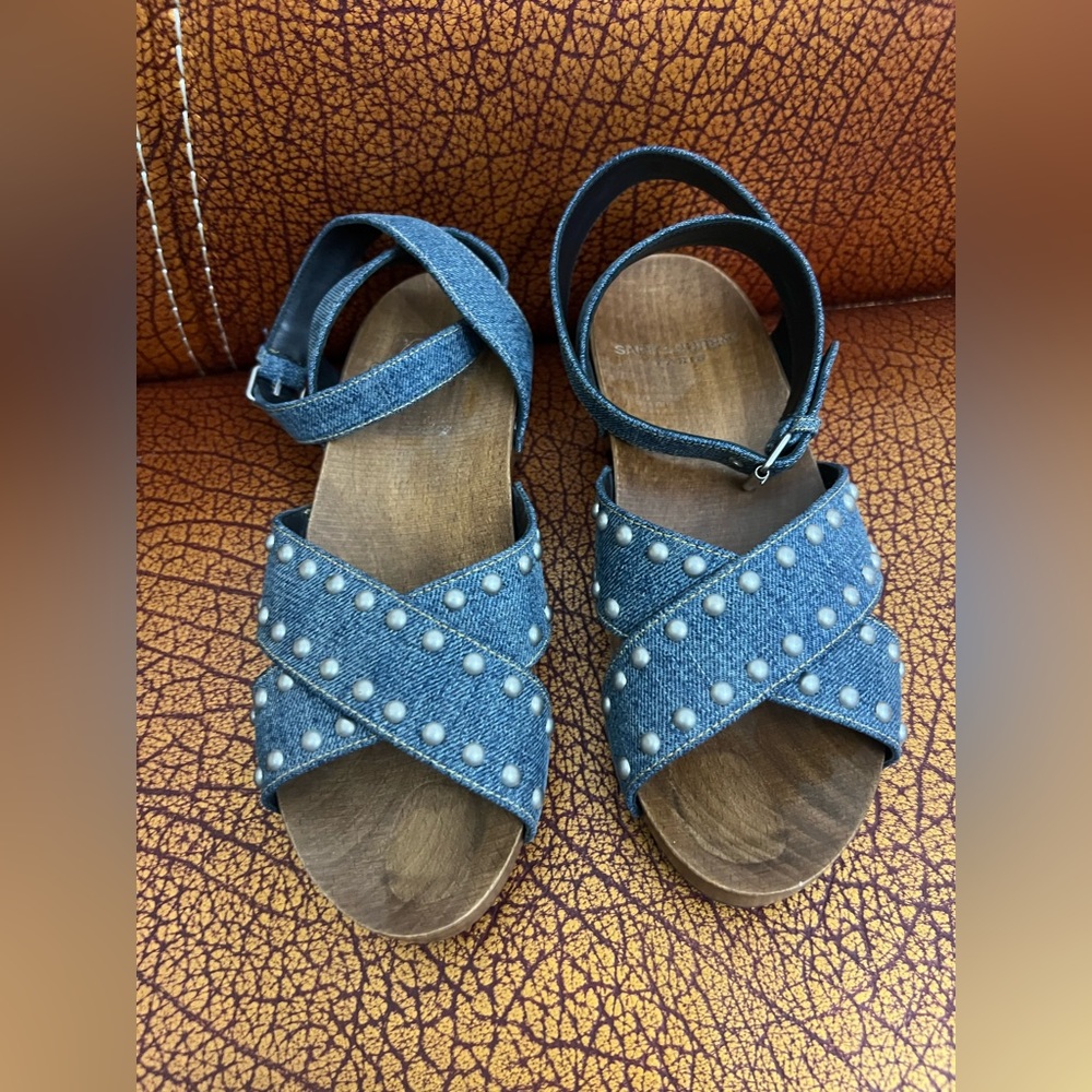 Saint Laurent Denim  Paris Sandals. Size 8.5 $650